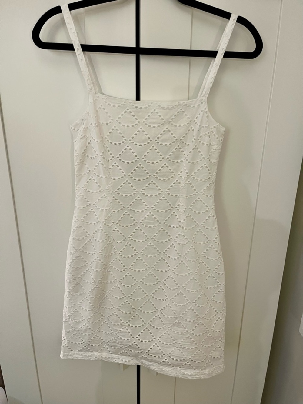 White Eyelet Spaghetti Strap Mini Dress - Size XS